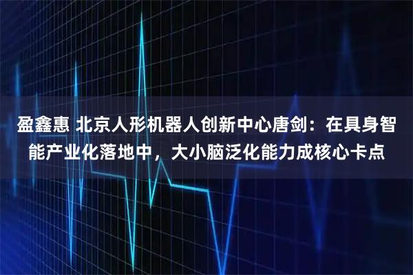 盈鑫惠 北京人形机器人创新中心唐剑：在具身智能产业化落地中，大小脑泛化能力成核心卡点
