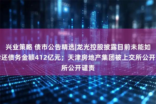 兴业策略 债市公告精选|龙光控股披露目前未能如期偿还债务金额412亿元；天津房地产集团被上交所公开谴责